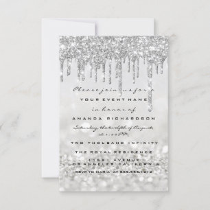 Glitter Drips Silver Grey Bridal Sweet 16th Invitation