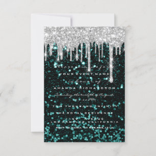 Glitter Drips Silver teal Bridal Sweet 16tt Invitation