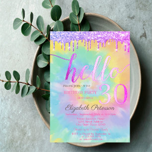 Glitter Drips Tie Dye 30th Birthday Party  Invitation