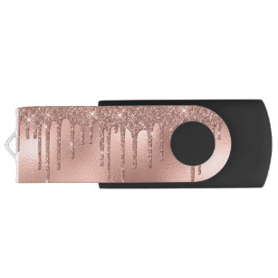 Glitter Drips Trendy Rose Gold Pretty USB Flash Drive
