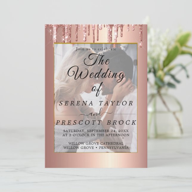 Glitter Drips Vellum Overlay Wedding Invitation (Standing Front)