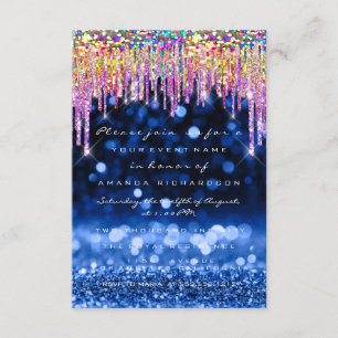 Glitter Drips  Wedding Birthday Party Blue Navy Invitation