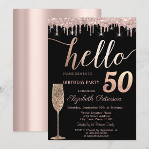 Glitter Drips,Wine Glass 50th Birthday Party Invitation