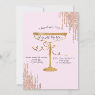 Glitter Drips Wine Glass Pink Bachelorette Invitation