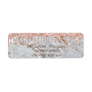 Glitter Drops Grey Marble Stone  Address Label