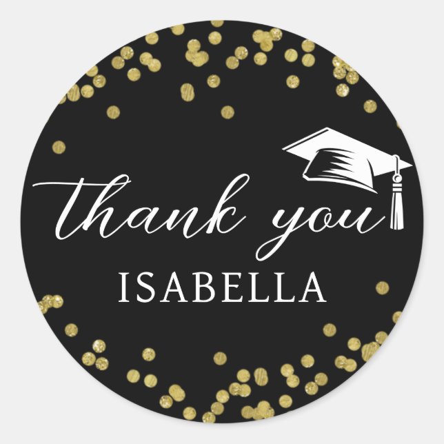 Glitter Dust Confetti Graduation Thank You Classic Round Sticker (Front)