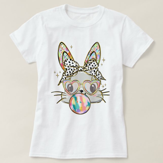 Glitter Easter Bunny Coquette Bow T-Shirt (Design Front)