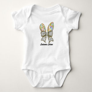 Glitter Easter Bunny Ears Custom Name Baby Bodysuit