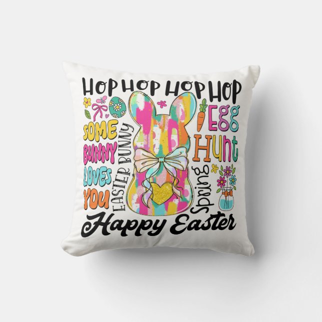 Glitter Easter Bunny Typography Cushion (Front)