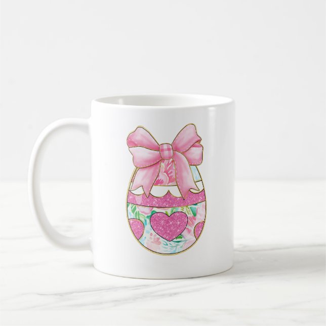 Glitter Easter Egg Coquette Bow  Coffee Mug (Left)