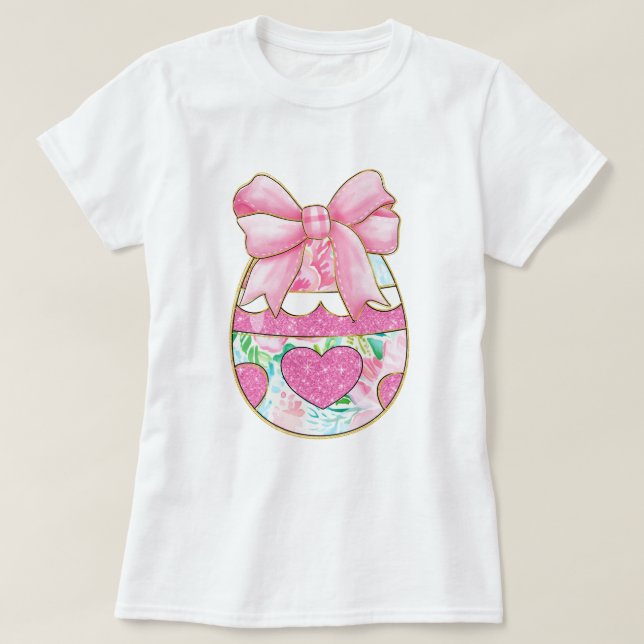 Glitter Easter Egg Coquette Bow  T-Shirt (Design Front)
