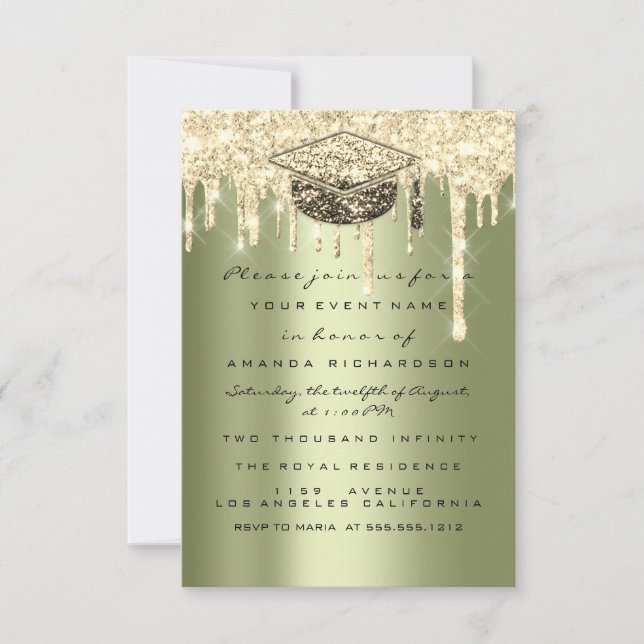 Glitter Effect Drips  Graduate Party Mint Green  Invitation (Front)