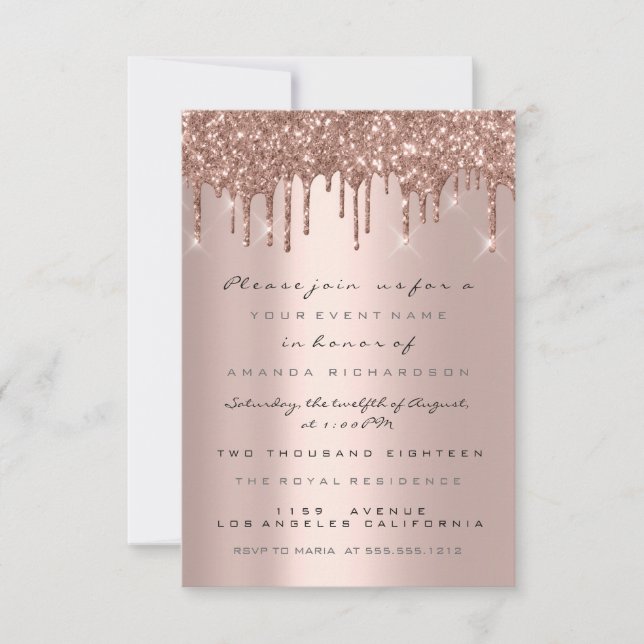 Glitter Effect Drips Rose Gold  Bridal Sweet 16th Invitation (Front)