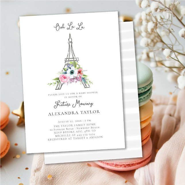 Glitter Eiffel Paris Rustic Bouquet Baby Shower Invitation (Creator Uploaded)