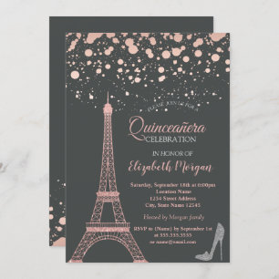 Glitter Eiffel Tower,Heels Dots Quinceañera Invitation