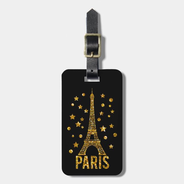 Glitter Eiffel Tower Paris Luggage Tag (Front Vertical)