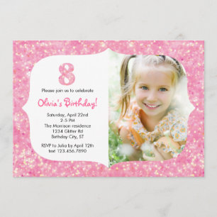 Glitter Eight Birthday Invitation