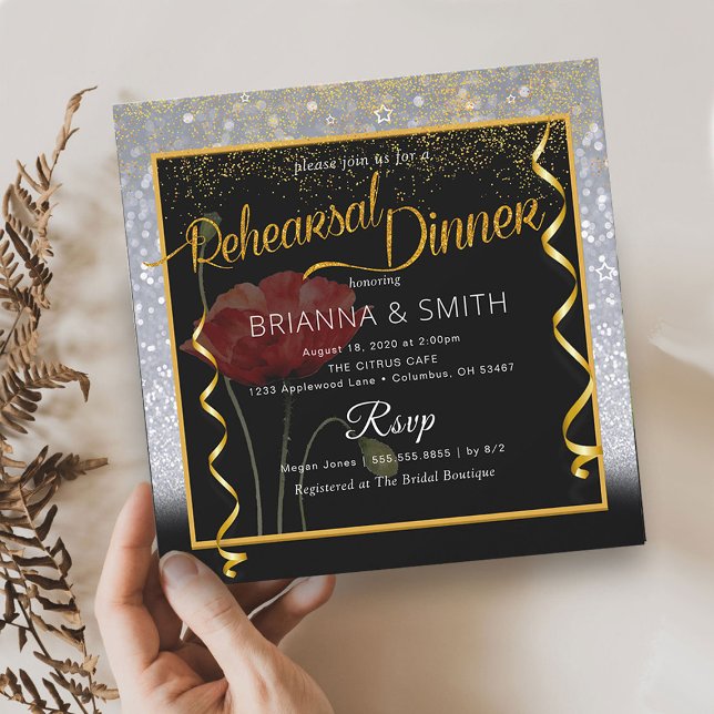 Glitter Elegant Calligraphy Rehearsal Dinner Invitation (Creator Uploaded)