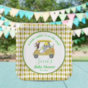 Glitter Elephant & Monkey Golf Baby Shower Return Paper Plate