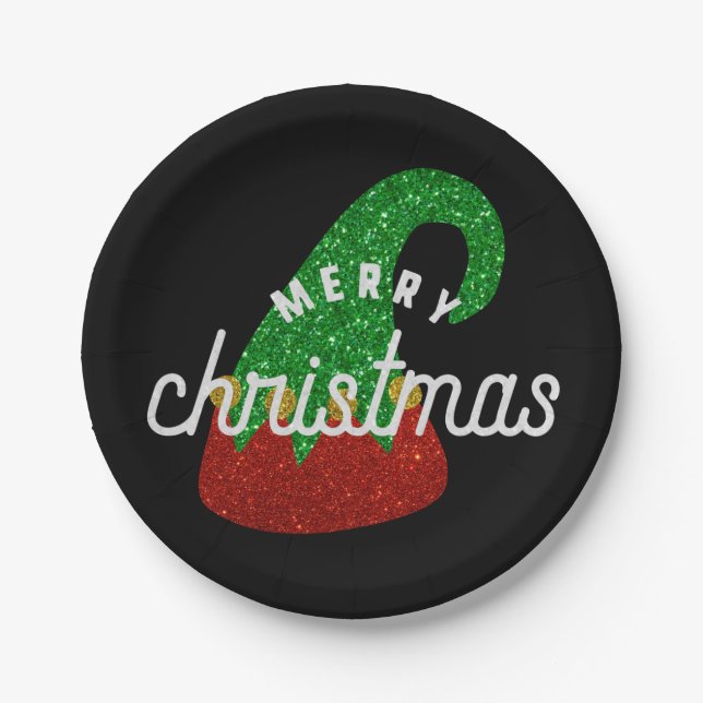 Glitter Elf Hat Paper Plate (Front)