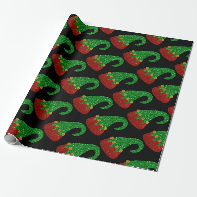 Glitter Elf Hat Wrapping Paper (Unrolled)