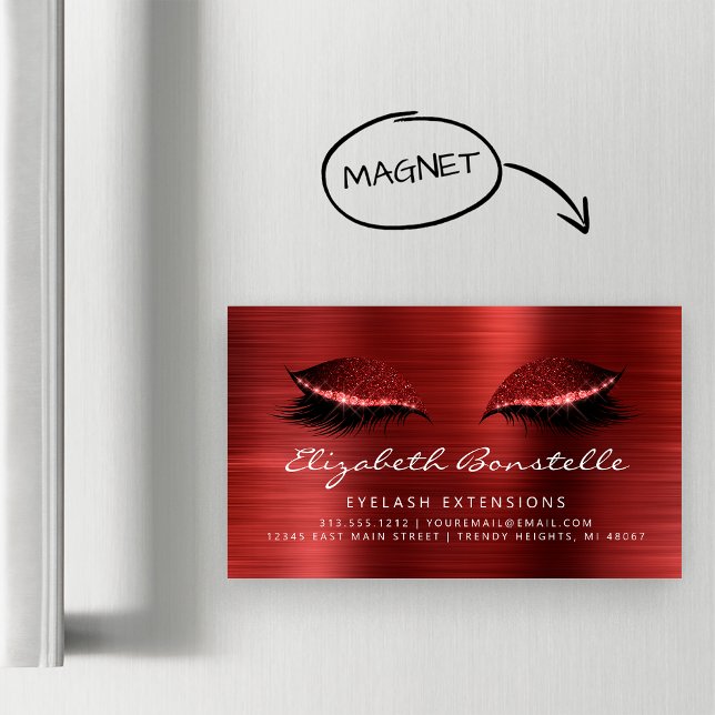 Glitter Eyes Brushed Metal Lash Extensions Red Magnetic Business Card (Creator Uploaded)