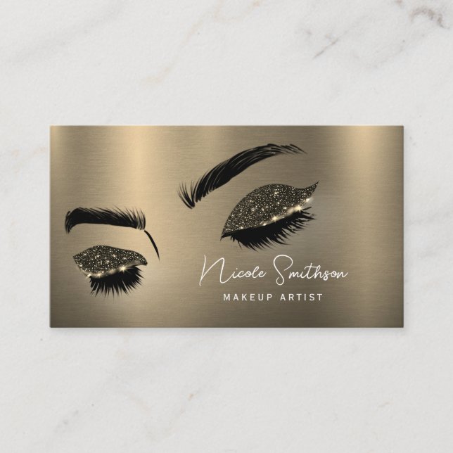 Glitter Eyes Brushed Metal Makeup Artist Gold Business Card (Front)