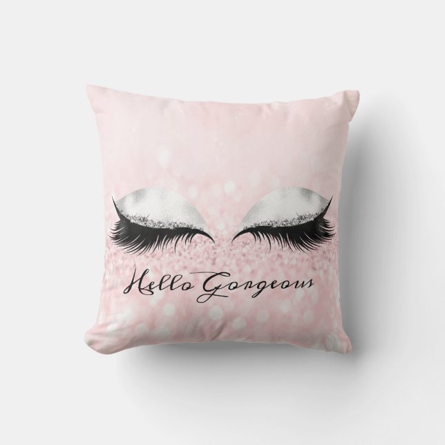 Glitter Eyes Makeup Lashes Pink Girly Gorgeous Cushion (Front)