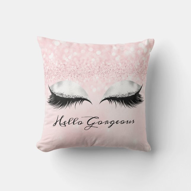 Glitter Eyes Makeup Lashes Pink Pastel Gorgeous Cushion (Front)