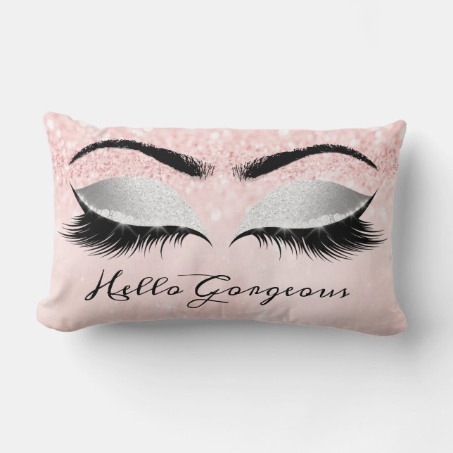 Glitter Eyes Makeup Lashes Silver Pink Gorgeous Lumbar Cushion (Front)