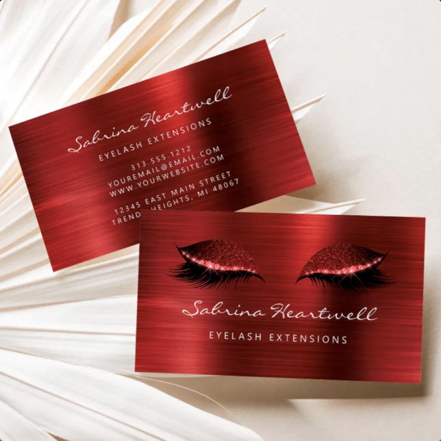 Glitter Eyes Ruby Red Metallic Lash Extension Business Card (Creator Uploaded)