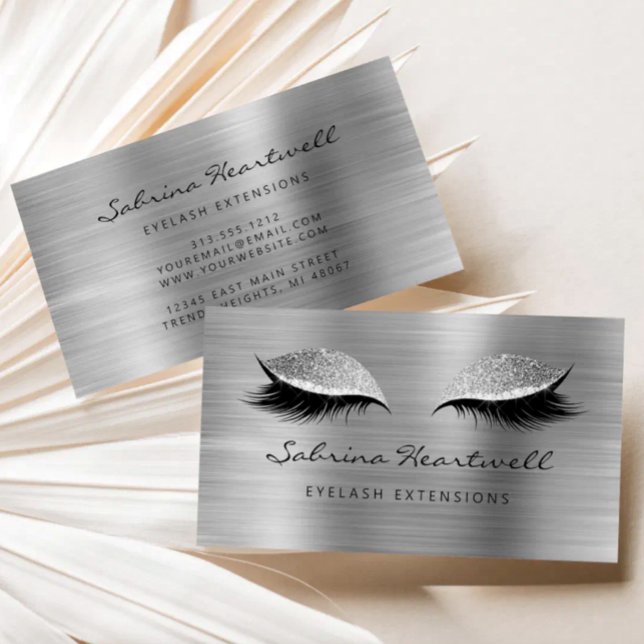 Glitter Eyes Silver Metallic Lash Extension Business Card (Creator Uploaded)