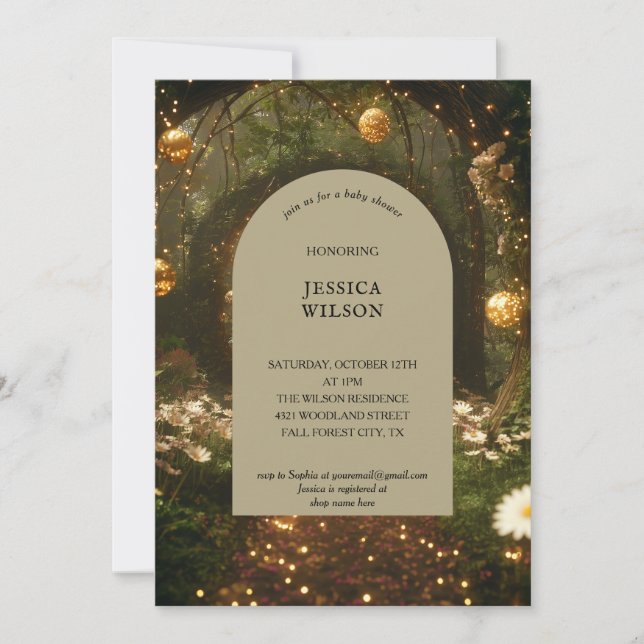 Glitter Fairy Tale Enchanted Forest  Baby Shower Invitation (Front)