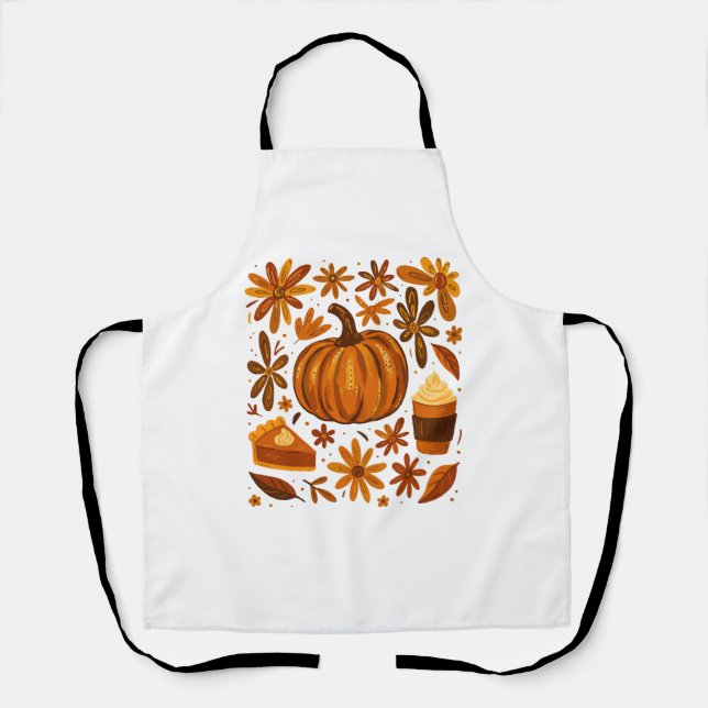 Glitter Fall Floral Pumpkin Thankgiving Apron (Front)