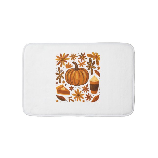 Glitter Fall Floral Pumpkin Thankgiving Bath Mat (Front)