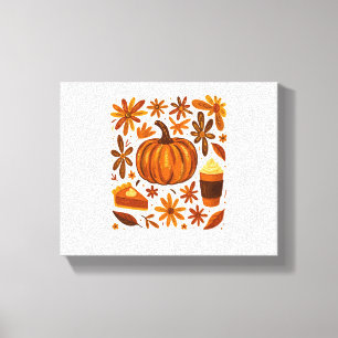Glitter Fall Floral Pumpkin Thankgiving Canvas Print