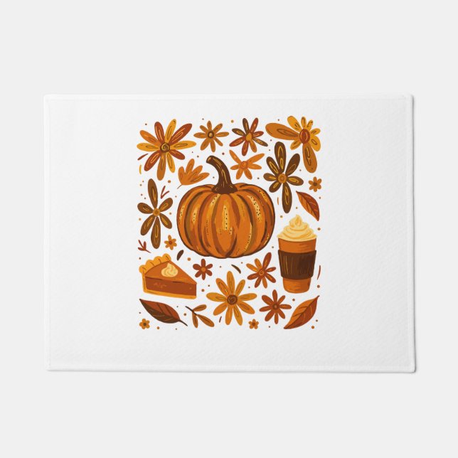 Glitter Fall Floral Pumpkin Thankgiving Doormat (Front)
