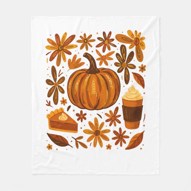 Glitter Fall Floral Pumpkin Thankgiving Fleece Blanket (Front)