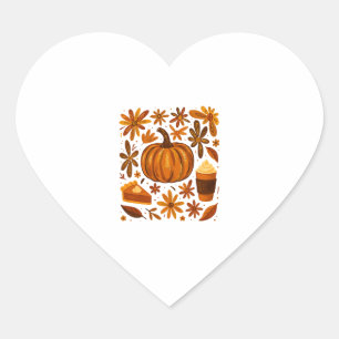 Glitter Fall Floral Pumpkin Thankgiving Heart Sticker