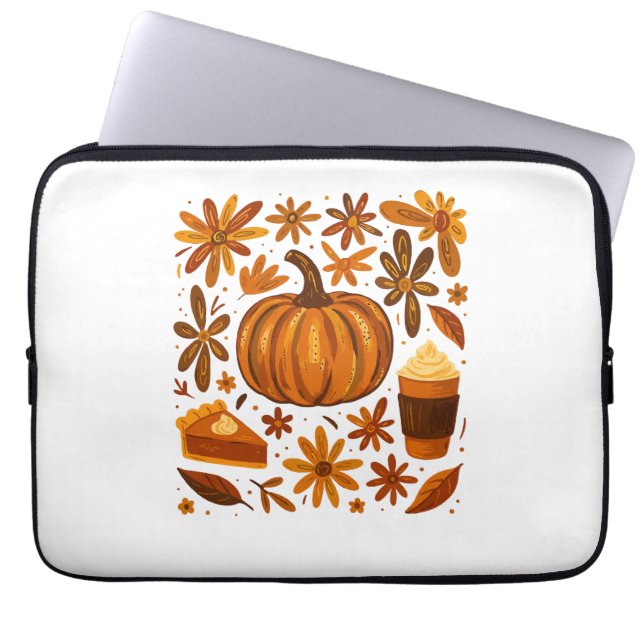 Glitter Fall Floral Pumpkin Thankgiving Laptop Sleeve (Front)
