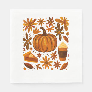 Glitter Fall Floral Pumpkin Thankgiving Napkin