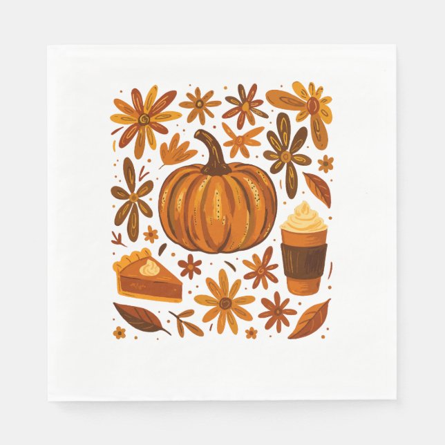 Glitter Fall Floral Pumpkin Thankgiving Napkin (Front)