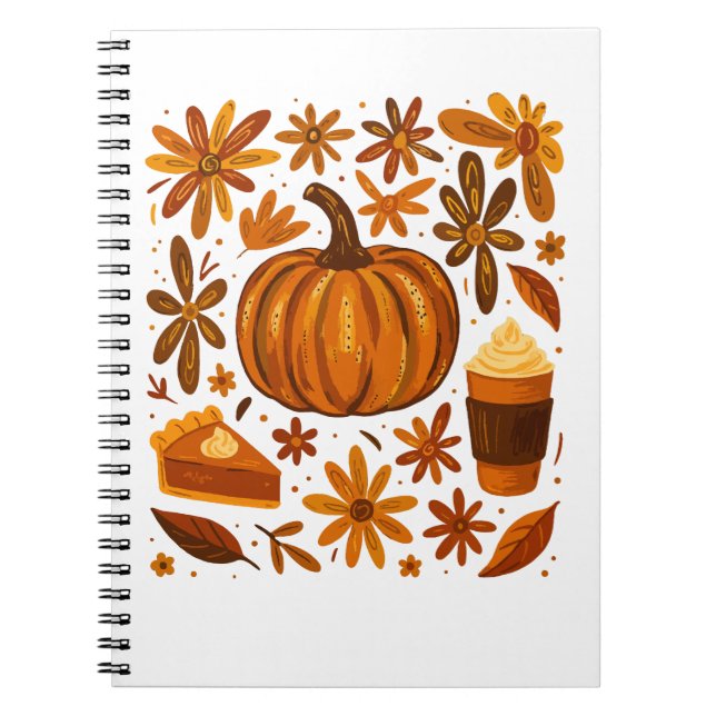 Glitter Fall Floral Pumpkin Thankgiving Notebook (Front)