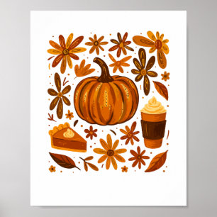 Glitter Fall Floral Pumpkin Thankgiving Poster