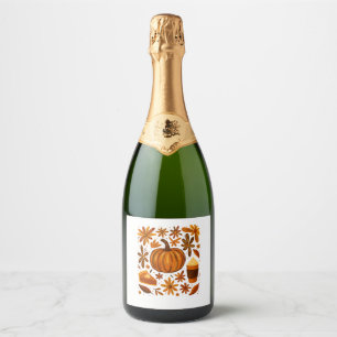 Glitter Fall Floral Pumpkin Thankgiving Sparkling Wine Label