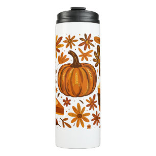 Glitter Fall Floral Pumpkin Thankgiving Thermal Tumbler