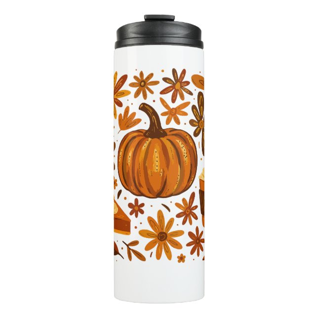 Glitter Fall Floral Pumpkin Thankgiving Thermal Tumbler (Front)