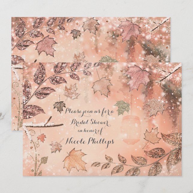 Glitter Fall Leaves Golden Autumn Invitations (Front/Back)