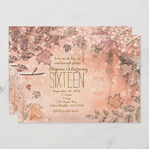 Glitter Fall Leaves Rose Gold Autumn Invitations