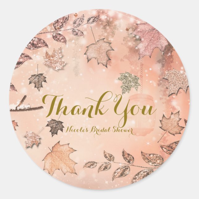 Glitter Fall Leaves Winter Golden Autumn Party Classic Round Sticker (Front)